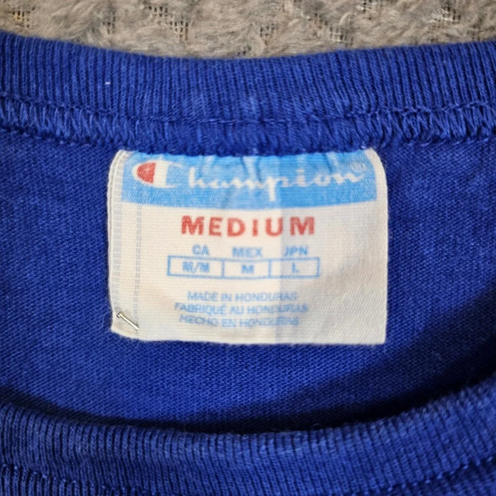 Champion Mens Japanese Katakana Logo Graphic T-Shirt Royal Blue Medium - Picture 4 of 6